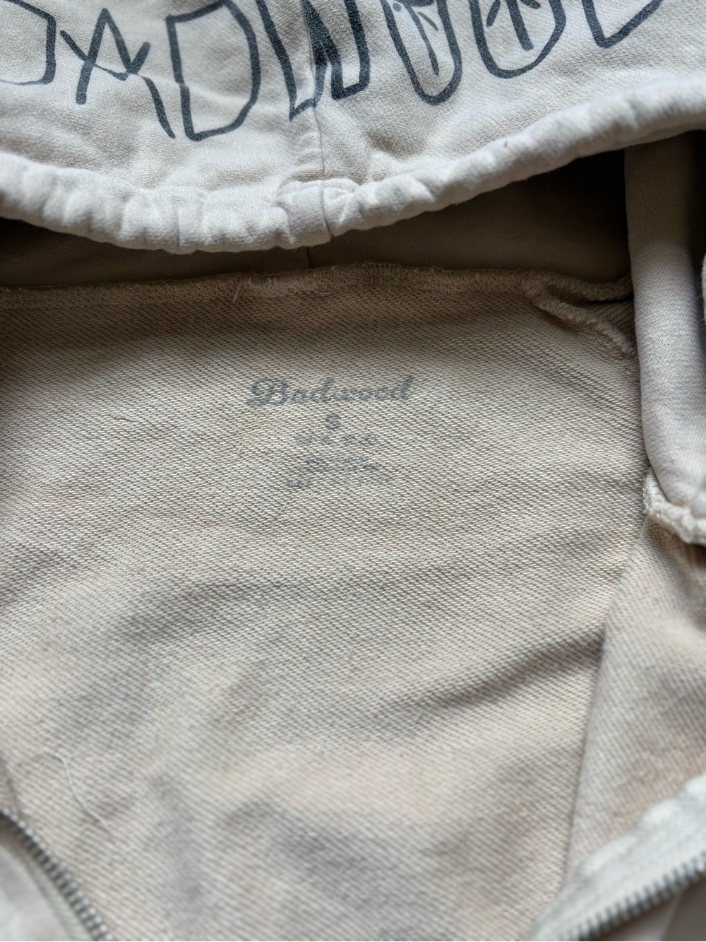 Badwood Women’s Small Graphic Zip Up Hoodie Cream Beige Streetwear Prayer Hands - Picture 6 of 11